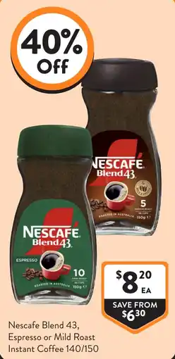 Foodworks Nescafe Blend 43 Instant Coffee offer