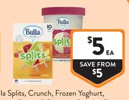 Foodworks Bulla Splits, Crunch, Frozen Yoghurt offer