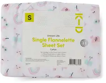 BIG W K-D Kids Print Flannelette Sheet Set - Unicorn Life offer