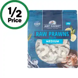 Woolworths Just Caught Raw Prawns Medium or Large 500g – From the Seafood Freezer offer