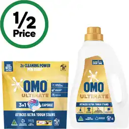 Woolworths OMO Ultimate Laundry Liquid 2 Litre, Powder 2 kg or Capsules Pk 28 offer