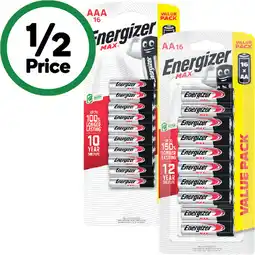 Woolworths Energizer Max Batteries AA or AAA Pk 16 offer