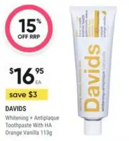 Healthy Life Davids Whitening + Antiplaque Toothpaste With HA Orange Vanilla offer