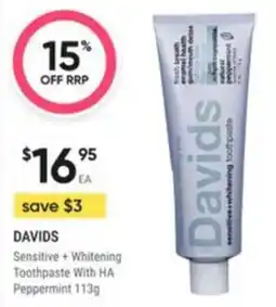 Healthy Life Davids Sensitive + Whitening Toothpaste With HA Peppermint offer