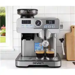 Woolworths Devanti Coffee Machine Espresso Latte Maker with Grinder Milk Frother Steam Wand Temperature Control offer
