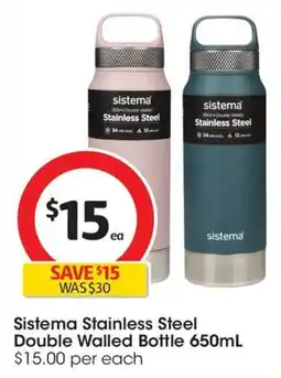 Coles Sistema Stainless Steel Double Walled Bottle offer