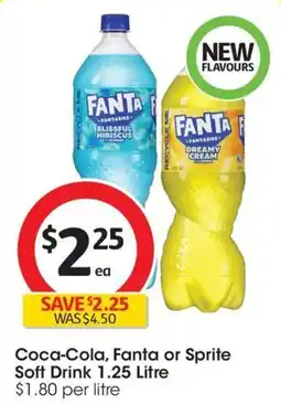 Coles Coca-Cola, Fanta or Sprite Soft Drink 1.25 Litre offer