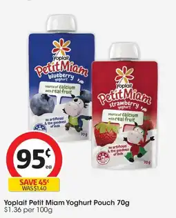 Coles Yoplait Petit Miam Yoghurt Pouch offer