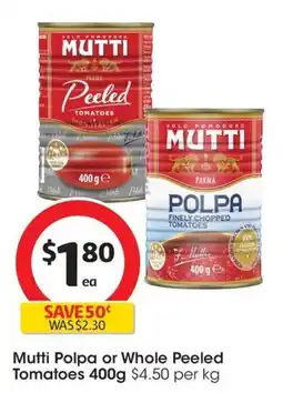 Coles Mutti Polpa or Whole Peeled Tomatoes offer