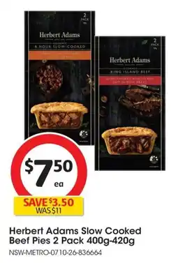 Coles Herbert Adams Slow Cooked Beef Pies 2 Pack offer