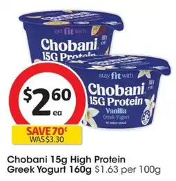 Coles Chobani 15g High Protein Greek Yogurt offer