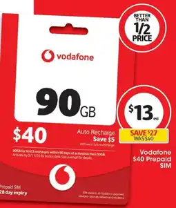 Coles Vodafone 90GB Prepaid SIM offer