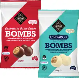 Coles NEW Hugo's Cinnabon or Caramelised Biscuit Cream Bombs 130g offer