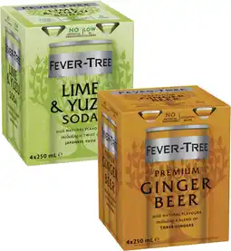 Coles Fever Tree Lime & Yuzu Soda or Ginger Beer 4x250mL offer
