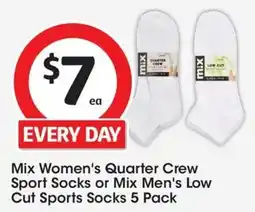 Coles Mix Women's Quarter Crew Sport Socks or Mix Men's Low Cut Sports Socks 5 Pack offer
