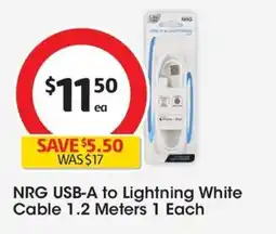 Coles NRG USB-A to Lightning White Cable offer