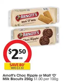 Coles Arnott's Choc Ripple or Malt 'O' Milk Biscuits offer