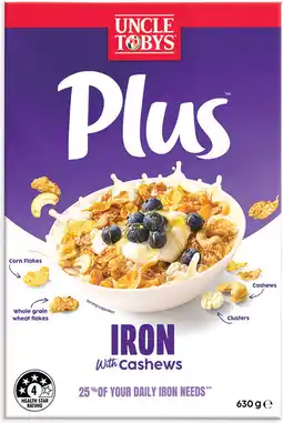 Coles Uncle Tobys Plus Cereal-705g offer