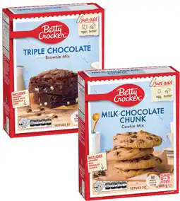 Coles Betty Crocker Choc Chunk Cookie Mix 485g or Triple Choc Fudge Brownie Mix 500g offer