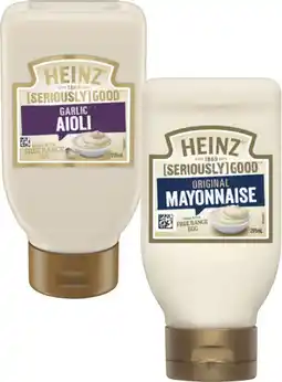 Coles Heinz Seriously Good Aioli or Mayonnaise 295mL offer
