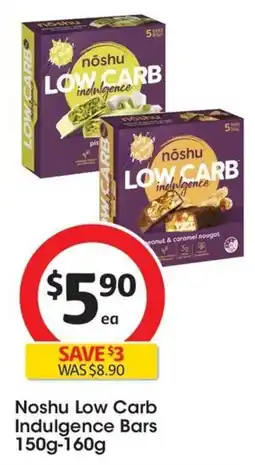 Coles Noshu Low Carb Indulgence Bars offer