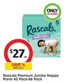 Coles Rascals Premium Jumbo Nappy Pants offer