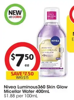 Coles Nivea Luminous360 Skin Glow Micellar Water offer