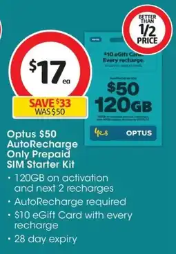 Coles Optus $50 AutoRecharge Only Prepaid SIM Starter Kit offer