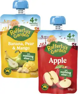 Coles Rafferty's Garden 4+ Months, 6+ Months or 8+ Months Baby Food Pouch 120g offer