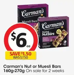 Coles Carman's Nut or Muesli Bars offer