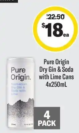 Coles Pure Origin Dry Gin & Soda with Lime Cans offer