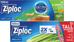 Coles Ziploc Tall Storage Bags 15 Pack or XL Resealable Sandwich Bags 30 Pack offer