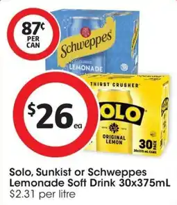 Coles Solo Lemonade Soft Drink offer