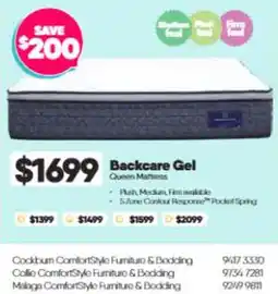 ComfortStyle Furniture & Bedding Backcare Gel Queen Mattress offer