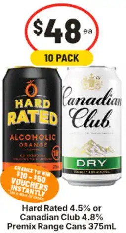 IGA Hard Rated 4.5% or Canadian Club 4.8% Premix Range Cans offer