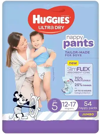 BIG W NEW Huggies Ultra Dry Nappy Pants Boy Size 5 (12-17kg) 54 Pack offer