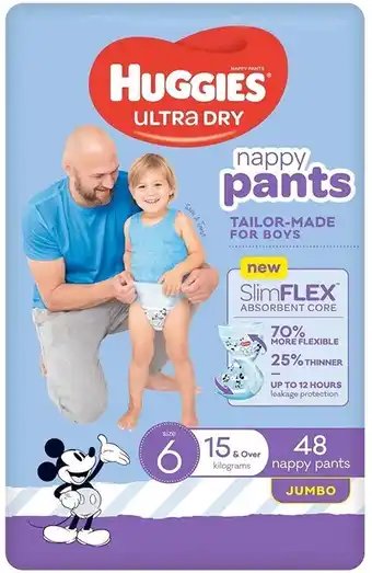 BIG W NEW Huggies Ultra Dry Nappy Pants Boy Size 6 (15kg+) 48 Pack offer