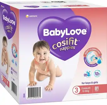 BIG W BabyLove Cosifit Jumbo Nappies 6-11kg Crawler 81 Pack offer