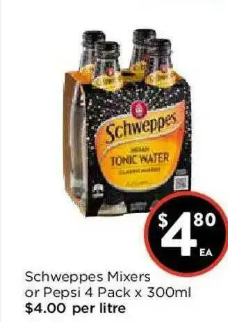 Foodworks Schweppes Mixers Or Pepsi 4 Pack offer