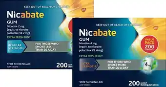 Nicabate Gum 2mg or 4mg Extra Fresh Mint 200 Chewing Gum Pieces