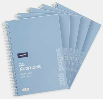 Officeworks J.Burrows 5 Pack A5 200 Page Spiral Notebooks offer