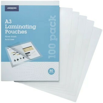 Officeworks J.Burrows 100 Pack A3 Laminating Pouches offer