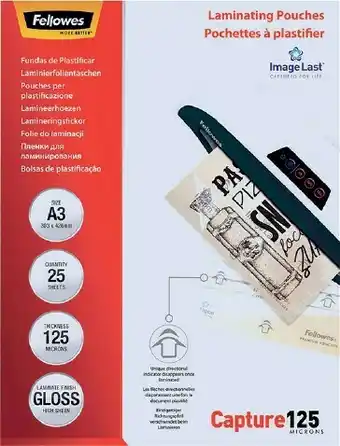 Officeworks Fellowes 25 Pack A3 Laminating Pouches offer
