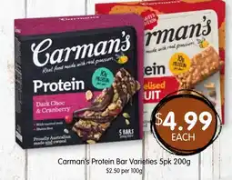 Spudshed Carman's Protein Bar Varieties offer