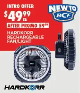 BCF Hardkorr rechargeable fan/light offer