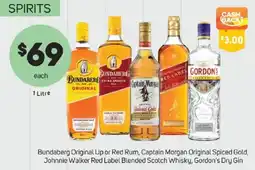 Foodland Bundaberg Original or Red Rum, Captain Morgan Original Spiced Gold, Johnnie Walker Red Label, Gordon's London Dry Gin offer