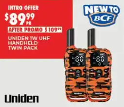 BCF Uniden 1W UHF Handheld Twin Pack offer