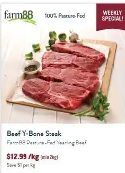 Tasman Butchers Beef Y-Bone Steak Farm88 Pasture-Fed Yearling Beef offer