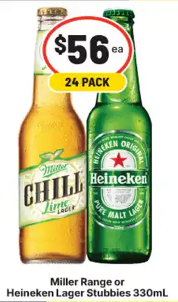 IGA Liquor Miller Range or Heineken Lager Stubbies offer