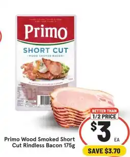 IGA Primo Wood Smoked Short Cut Rindless Bacon offer